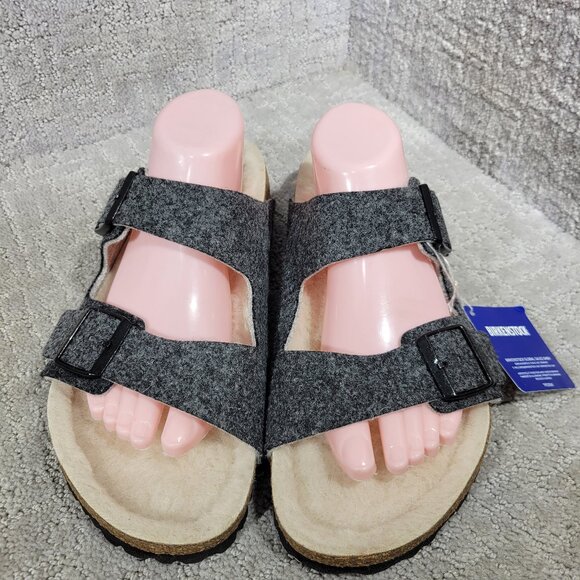 Birkenstock Arizona Rivet Wool Felt Men's Size 12 US R Gray Double Strap Sandals - Picture 1 of 13